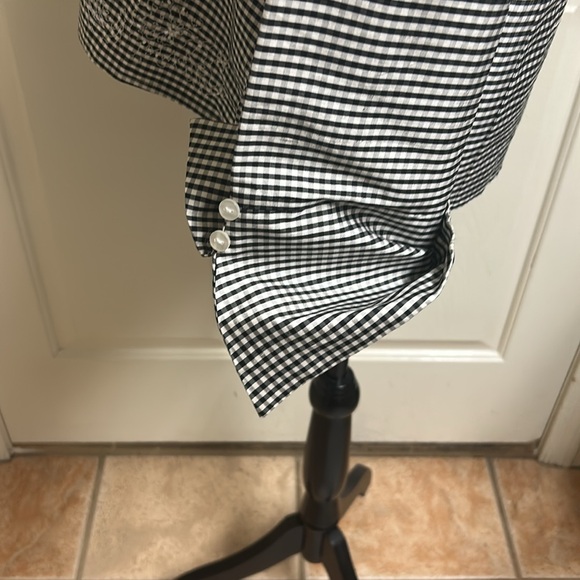 SILKLAND Black/White Checkered Button-Up XL Blouse Bead design, 100% Silk, EUC - Picture 11 of 12